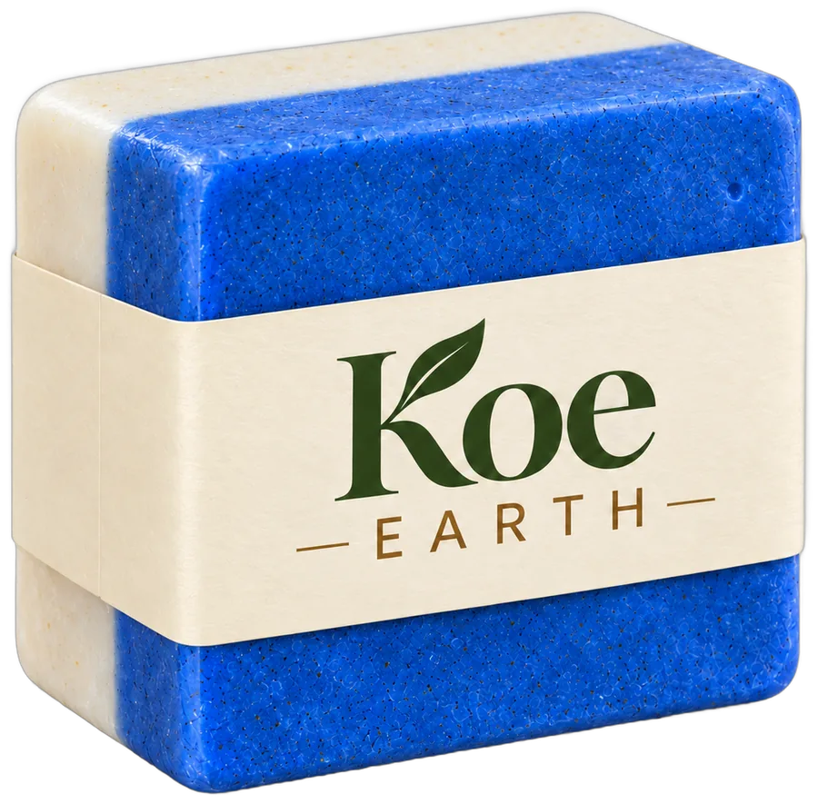 Cooling Clay Bar: blue clay over multani mitti, wrapped in a Koe Earth paper band