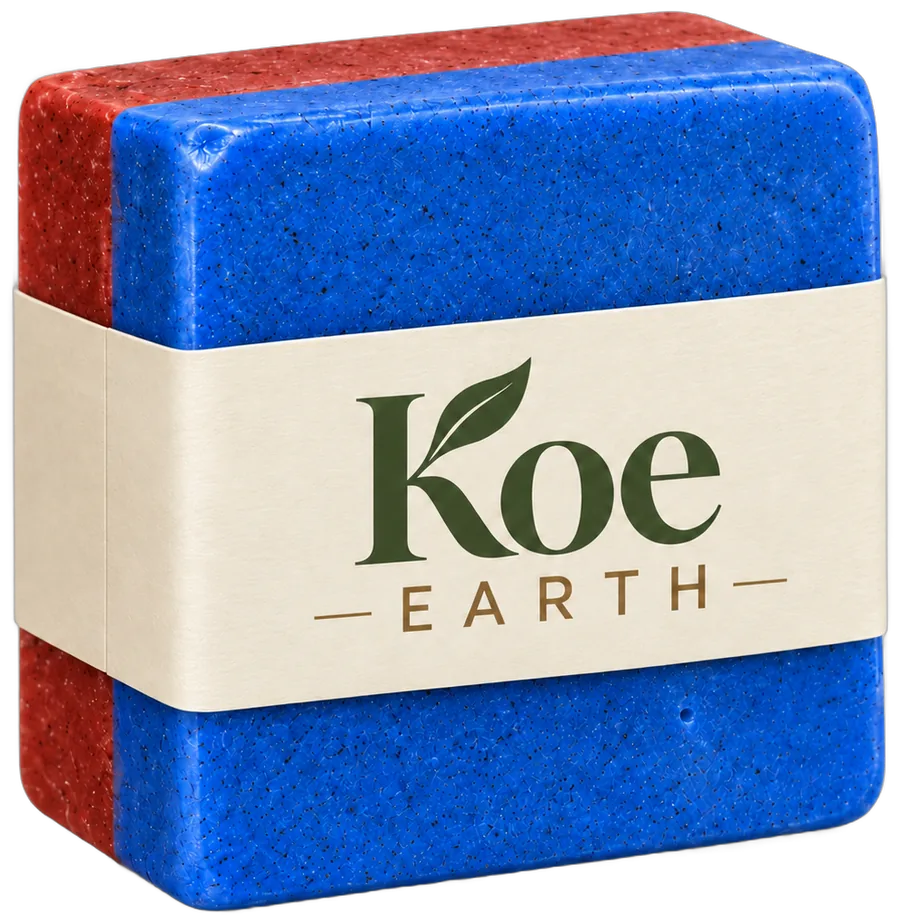 Detox Clay Bar: blue clay over red clay, wrapped in a Koe Earth paper band